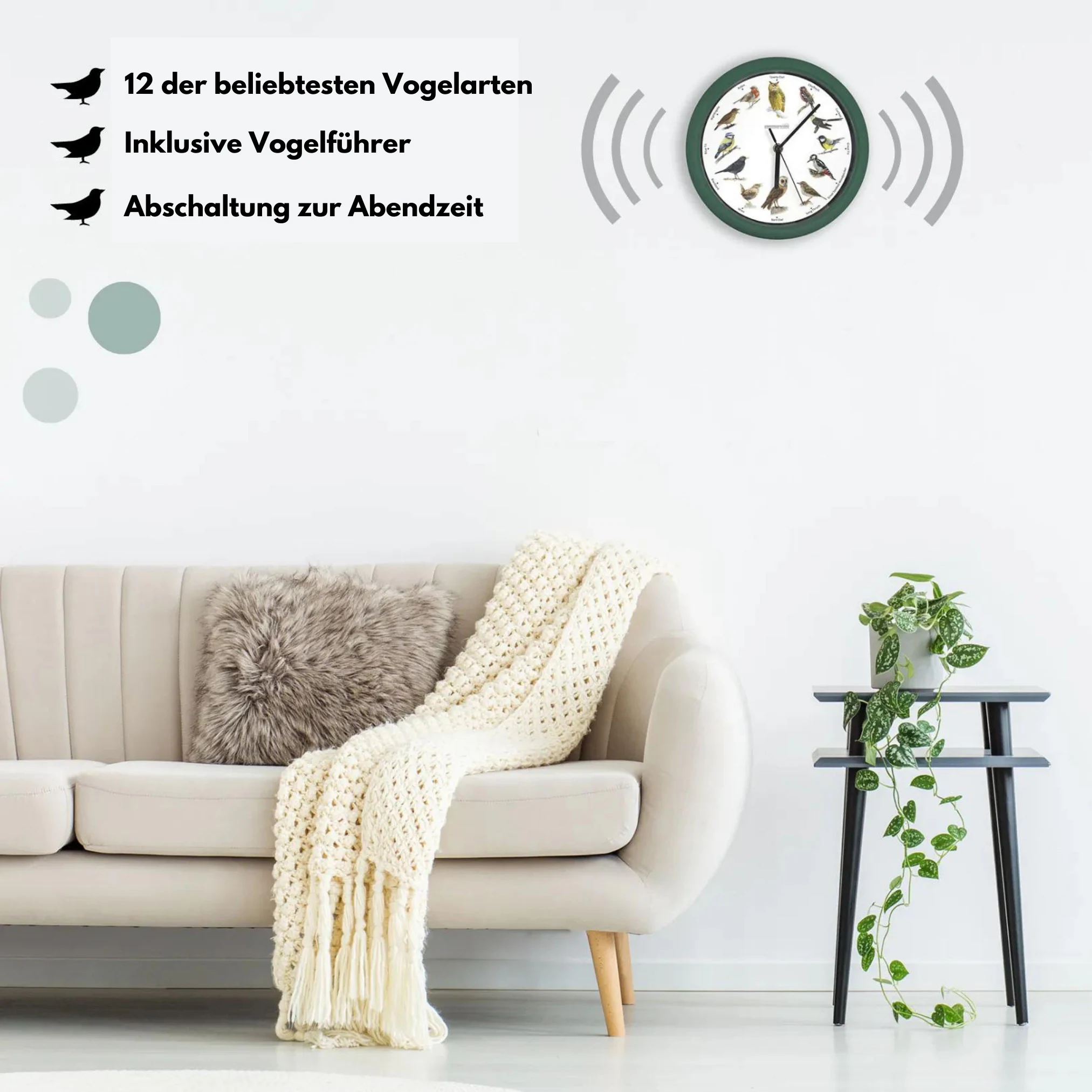 Starlyf® Wanduhr - Uhr mit natürlichen Vogelstimmen Birdsong Clock
