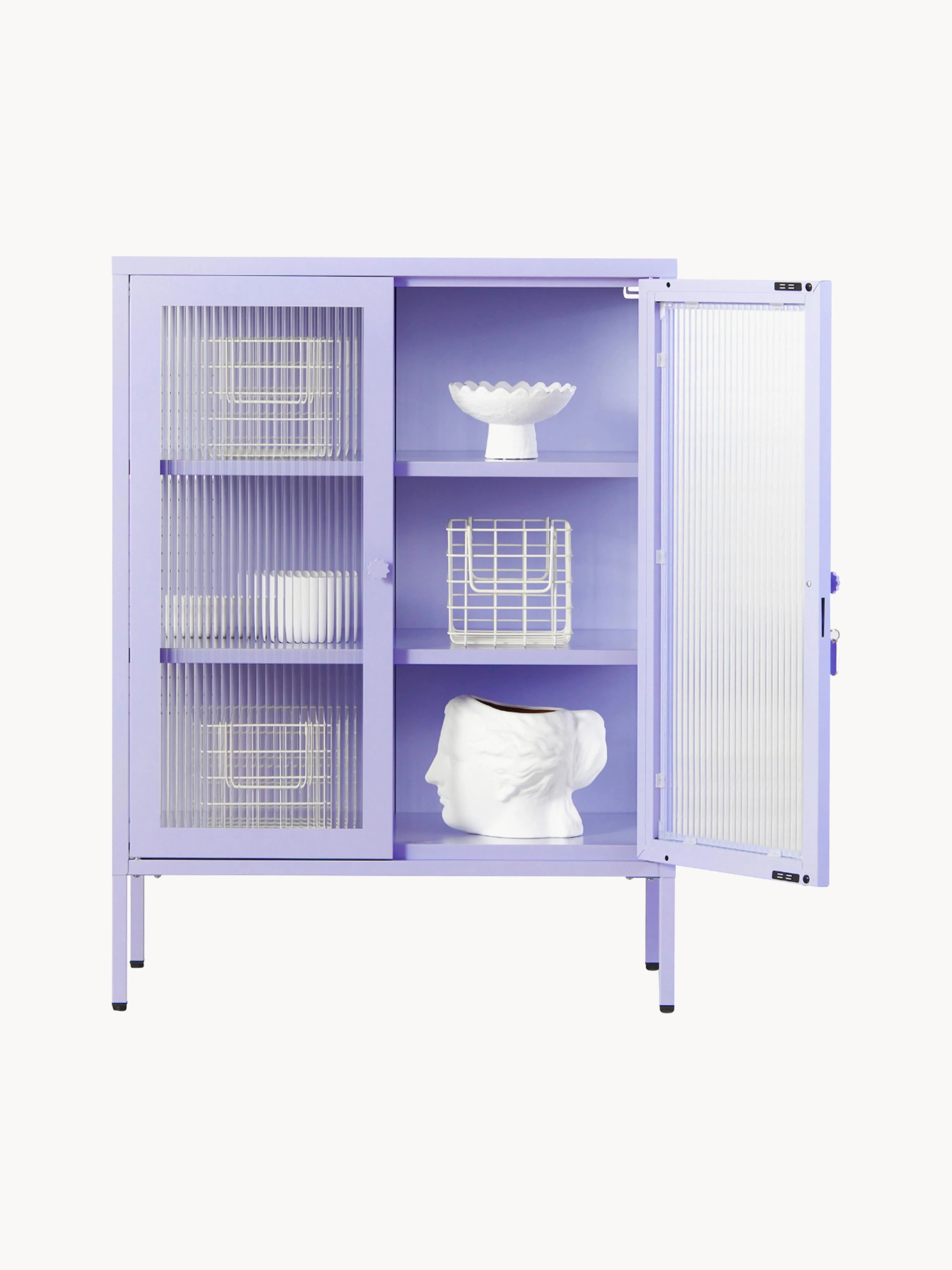 Metalen vitrinekast The Mixer met geribbeld glas
