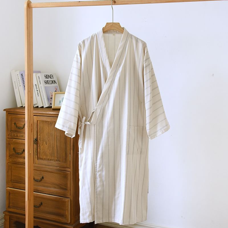 Somnus - Matching V-hals gestreepte jurk met knoopsluiting (verschillende ontwerpen)