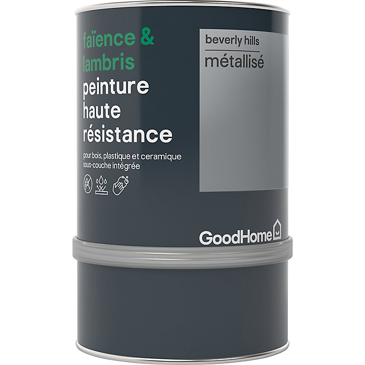 Peinture haute résistance carrelage mural et lambris GoodHome argent Beverly Hills métallisé 0,75L