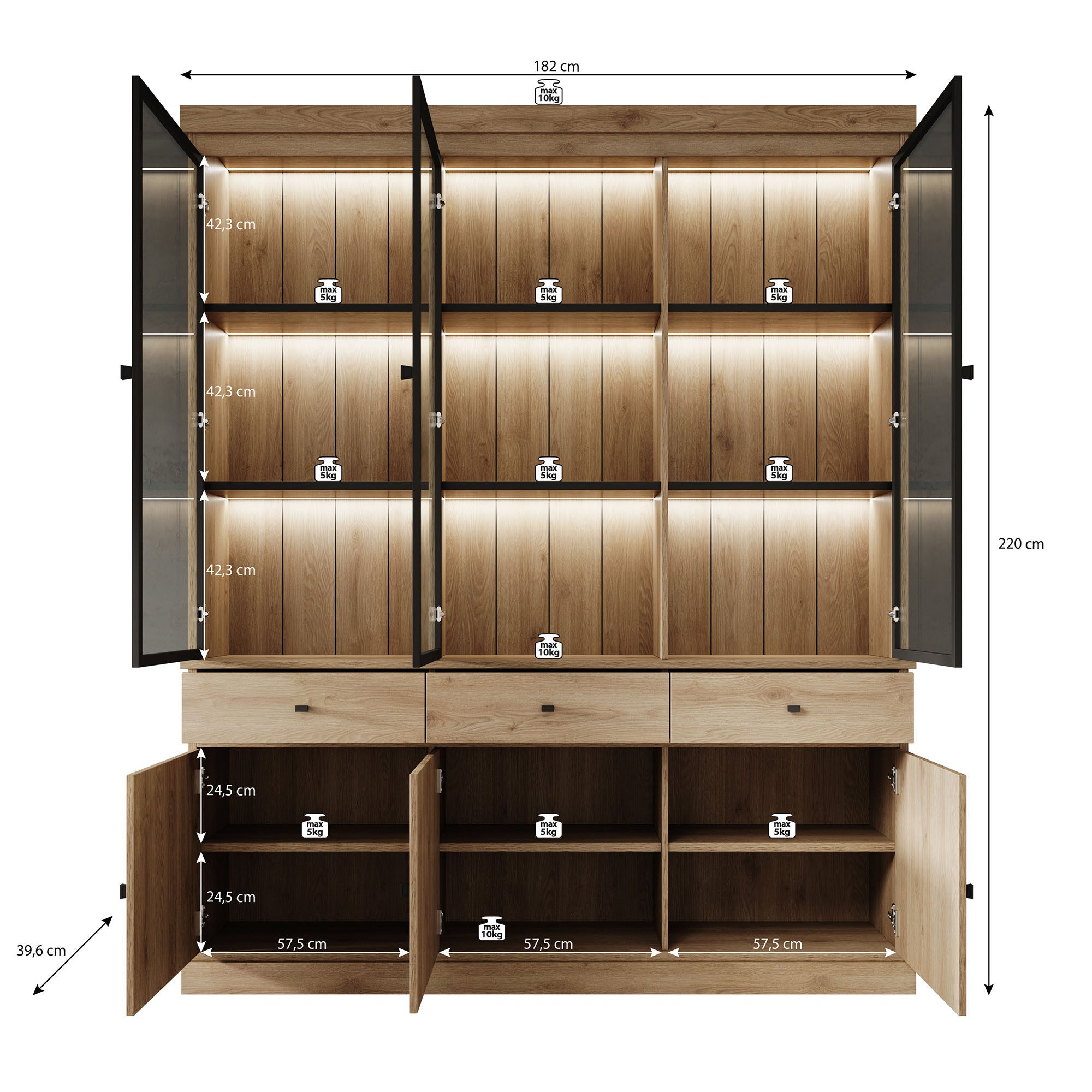 Vince 2 - Buffetkast - Zwart - 182x40x220 cm
