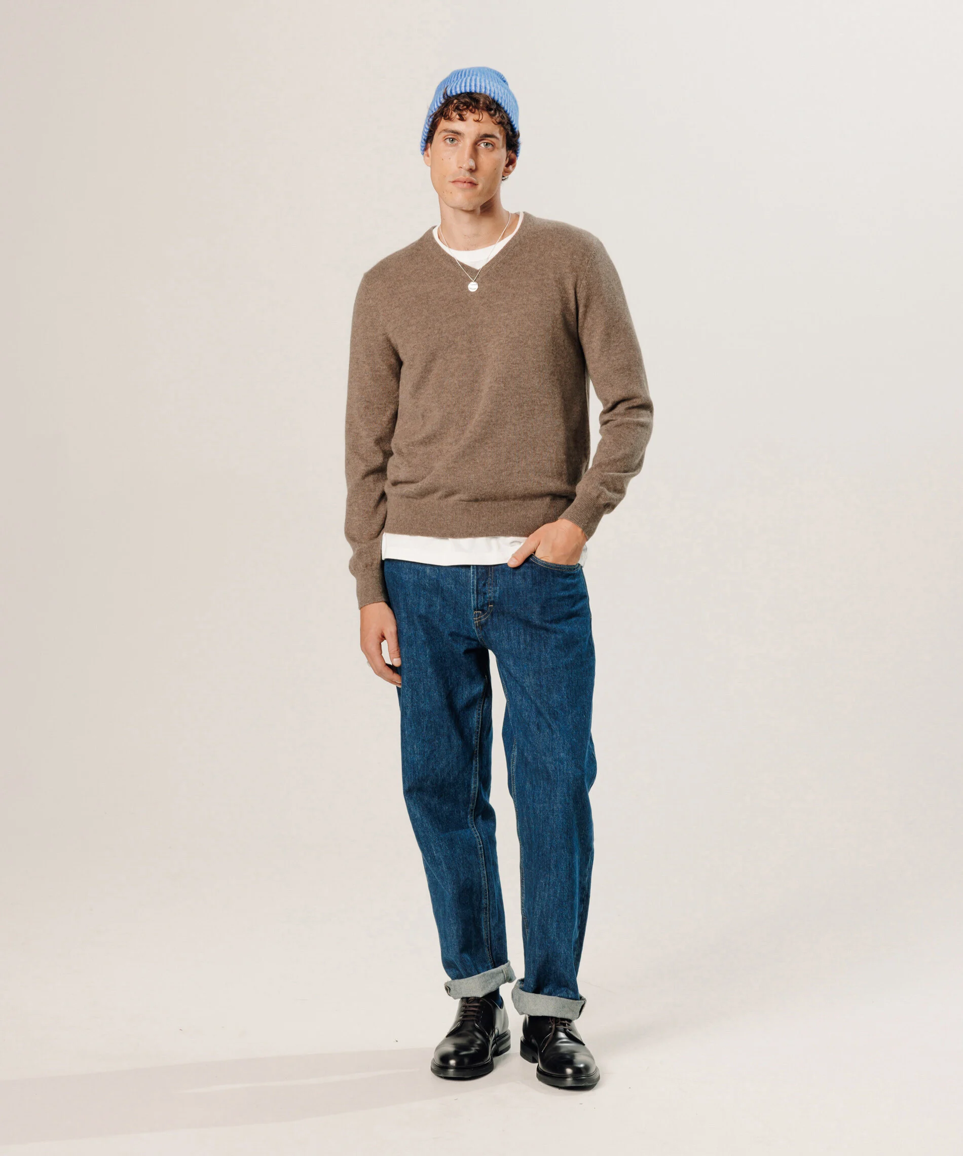 Pull col v en cachemire | Marron