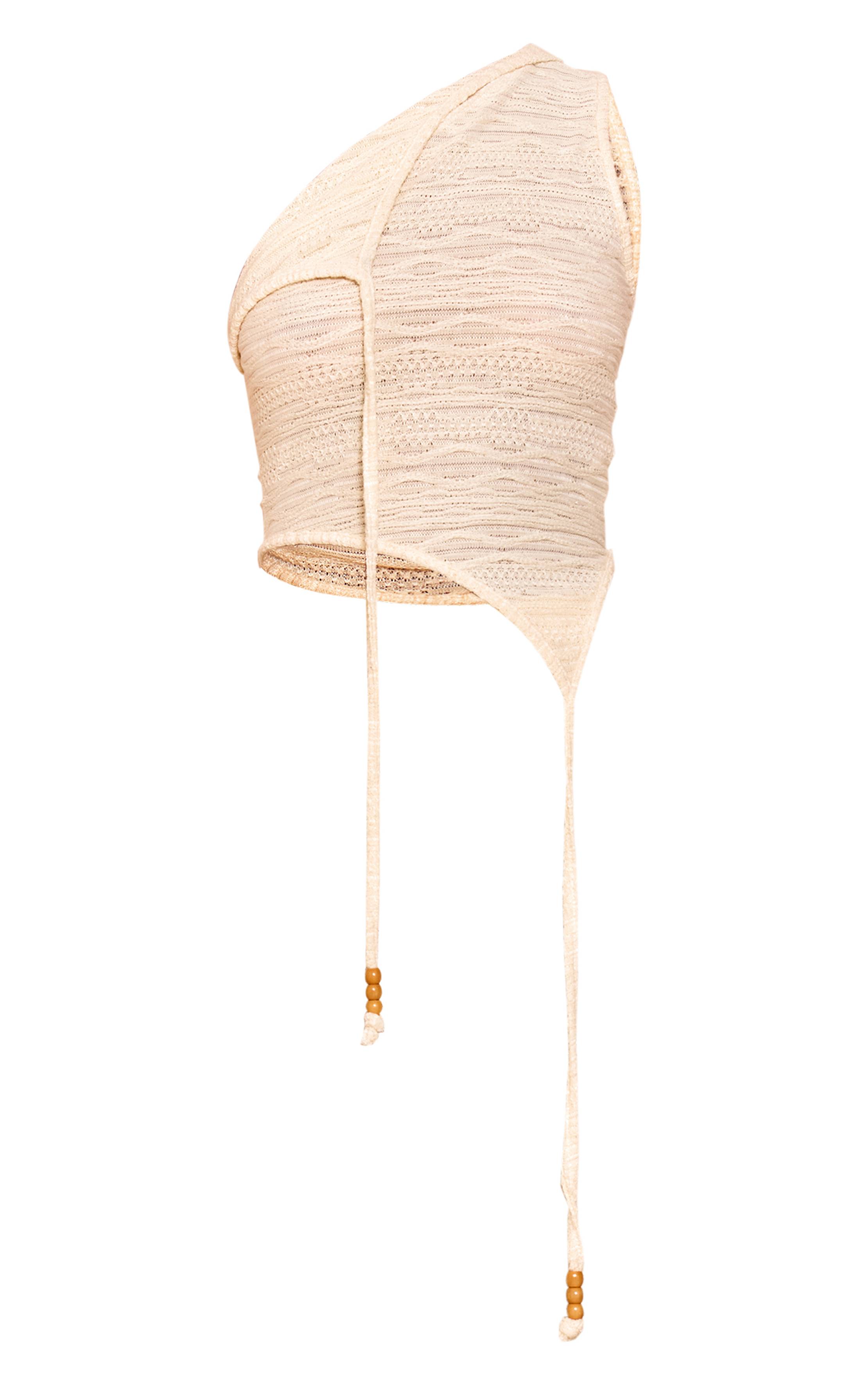 Pale Yellow Top Court Asymétrique À Perles Texturées