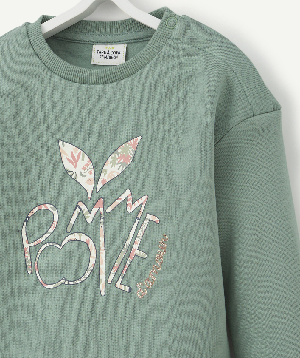 SWEAT BÉBÉ FILLE VERTE EN FIBRES RECYCLÉES IMPRIMÉ POMME