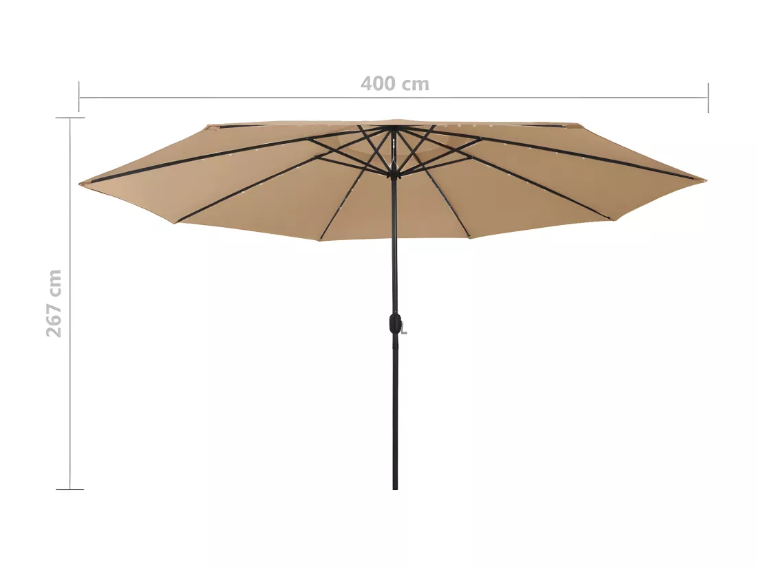 Parasol d'extérieur avec LED et mât en métal 400 cm Taupe