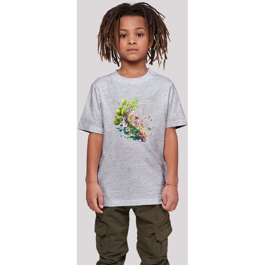 F4NT4STIC T-Shirt Baum mit Blumen Tee Unisex heather grey