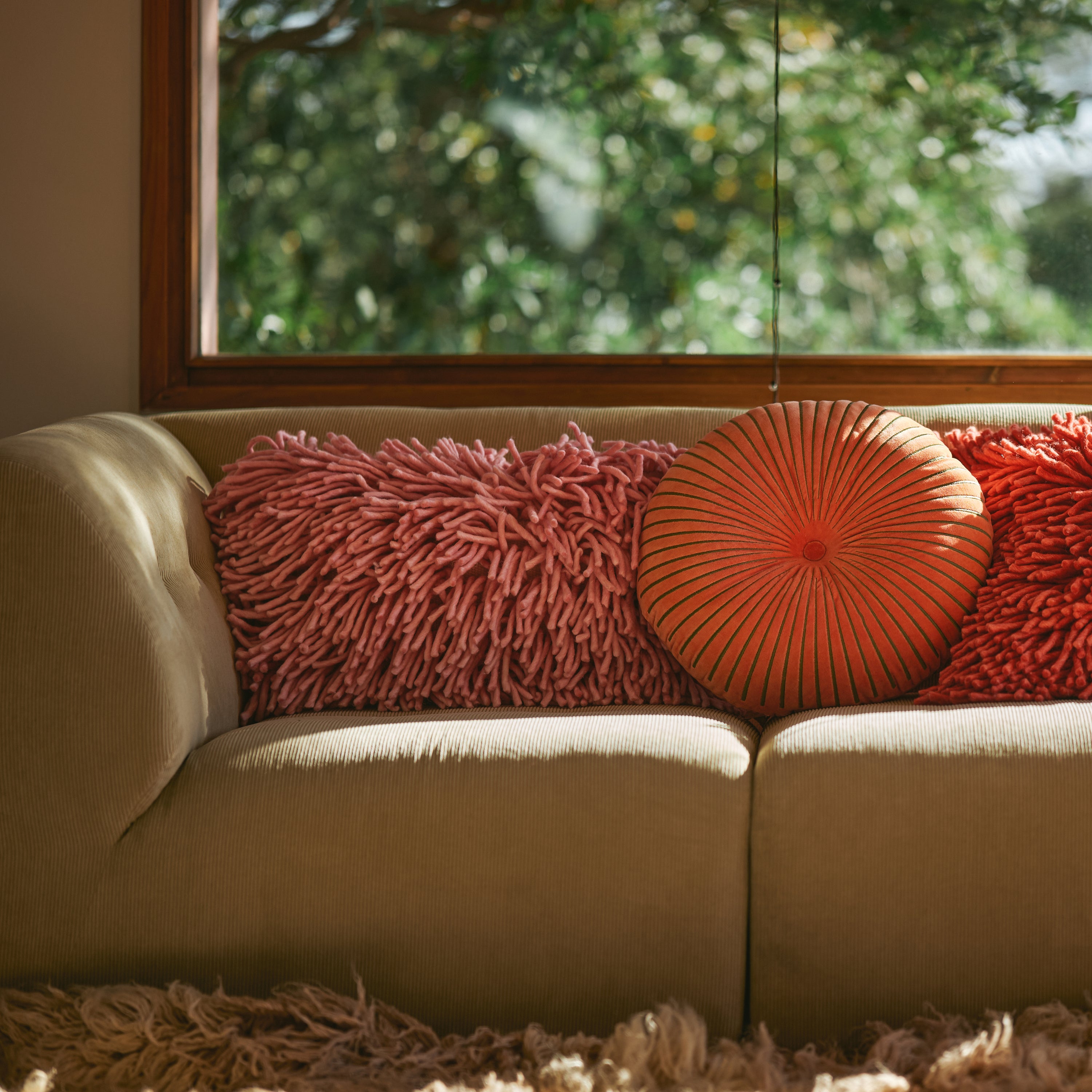 HKliving Round Ripple Sierkussen Ã 35 cm - Burgundy
