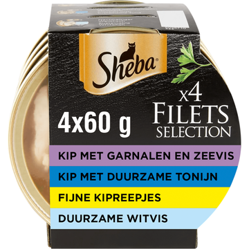 Sheba Filets Maaltijdkuipjes - Kattenvoer - Mix Selectie - 4x60g