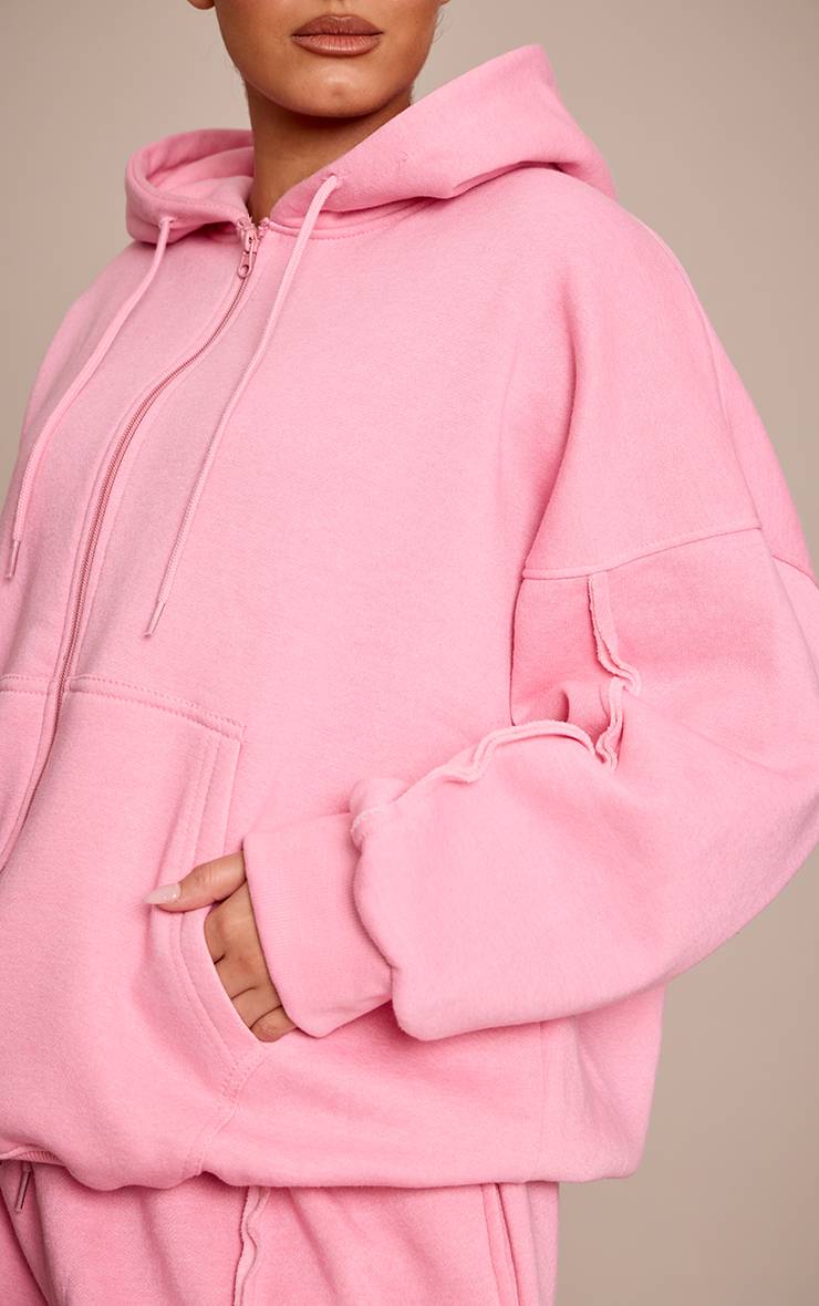 Rose Clair Hoodie Zippé Oversize Grande Taille Avec Détails De Coutures