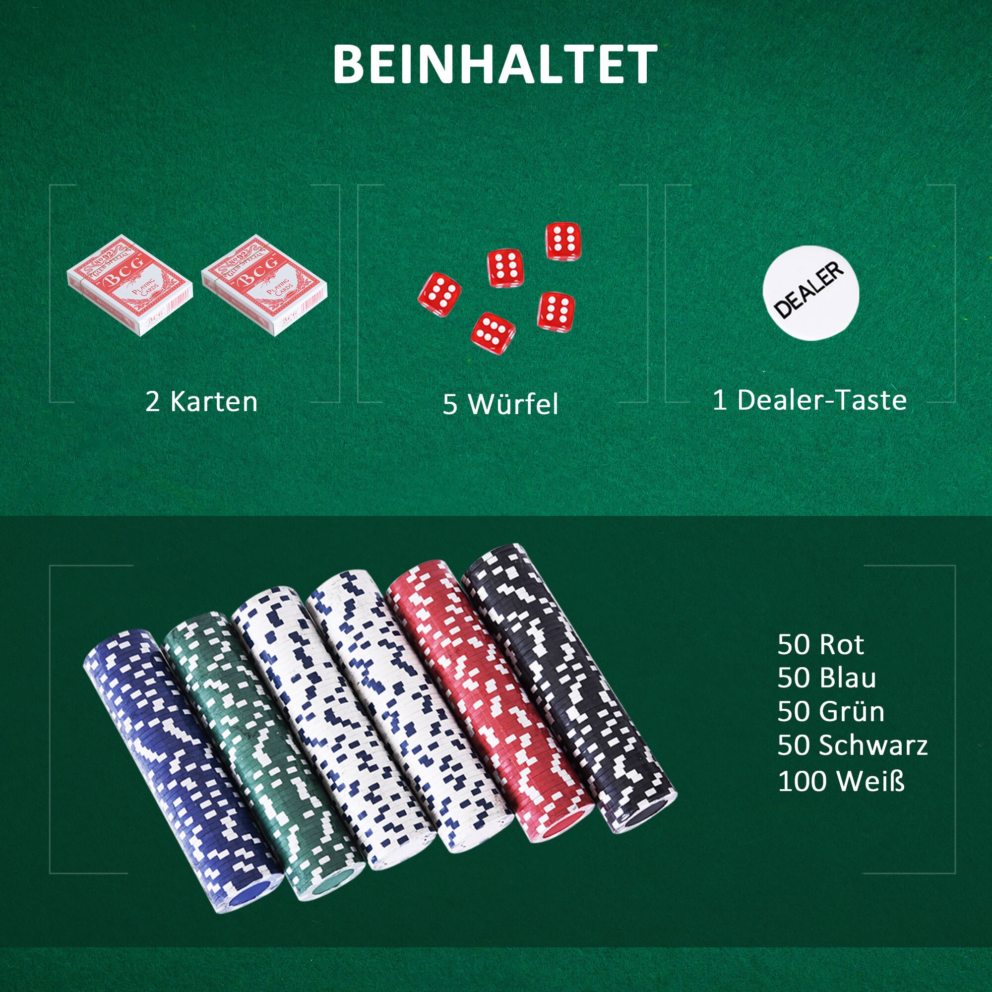 HOMCOM Pokerkoffer inklusive Pokerset silber 55.5 x 22 x 6.5 cm (LxBxH)