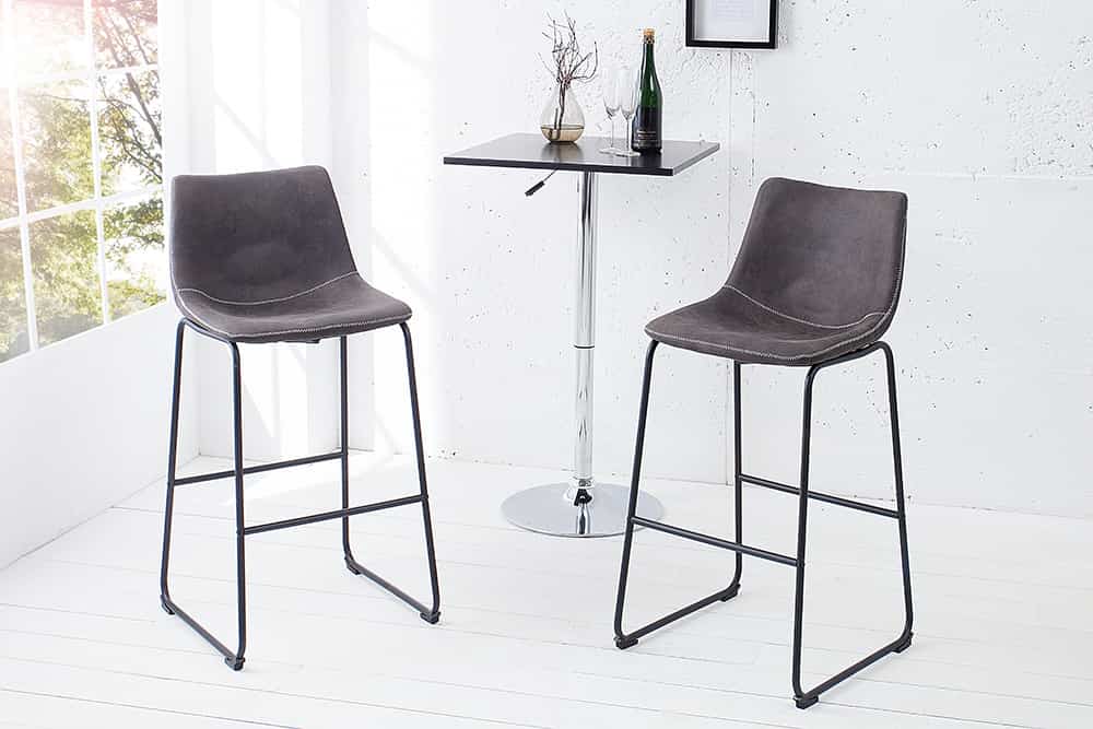 Design Barhocker DJANGO vintage grau Microfaser mit Lehne Eisengestell schwarz