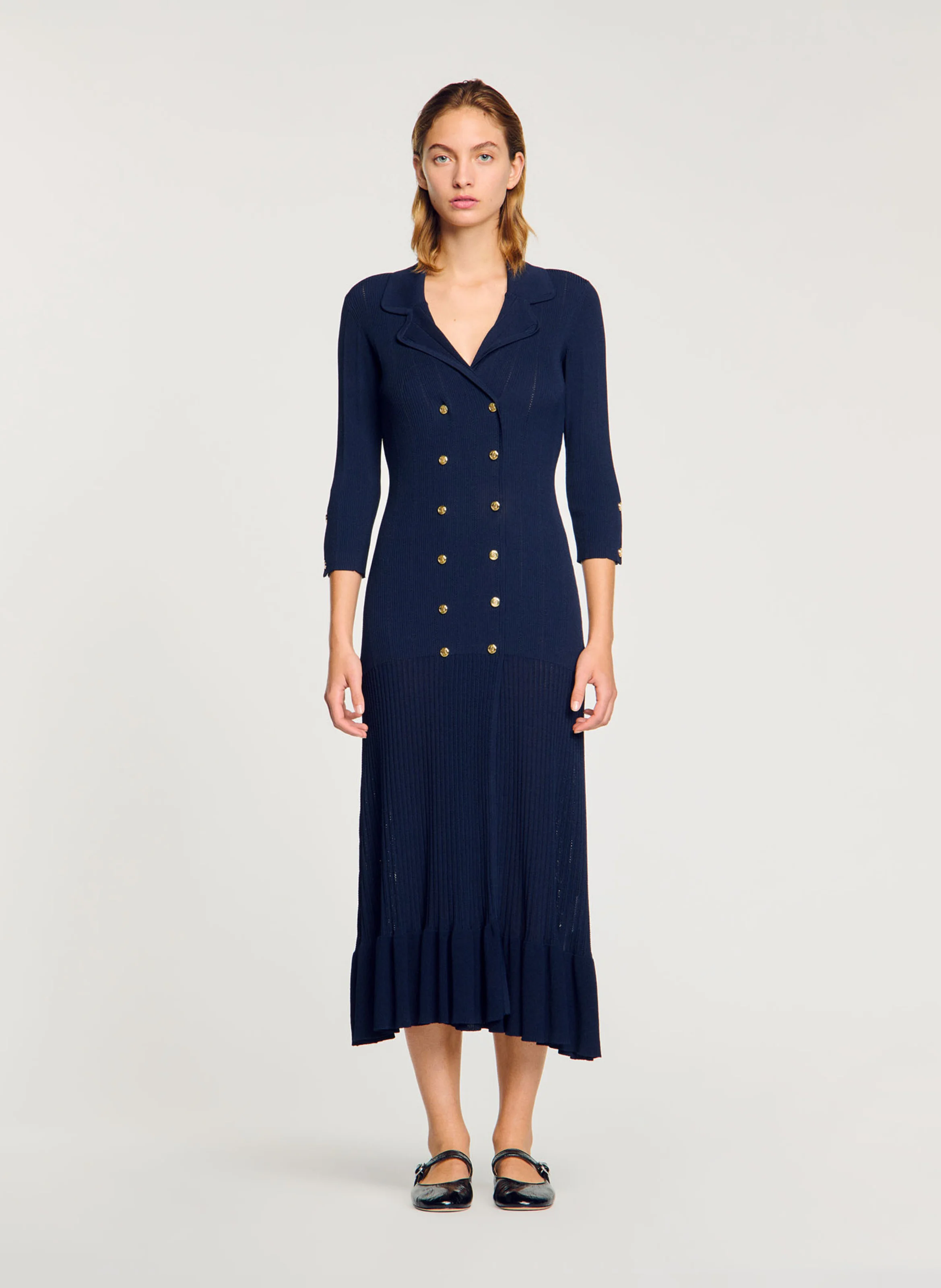 Robe longue en maille pointelle| Bleu