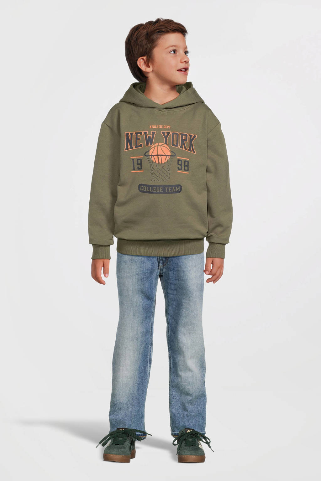 NAME IT hoodie NKMVUGO met printopdruk groenbruin
