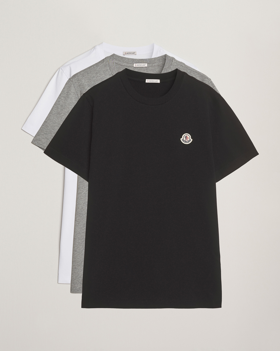 Moncler 3-Pack Logo T-Shirt Grey/White/Black