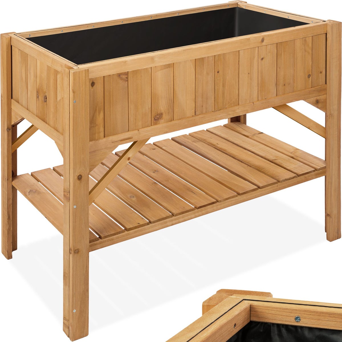 tectake houten verhoogde tuinbak met plank, 119 x 53 x 90 cm