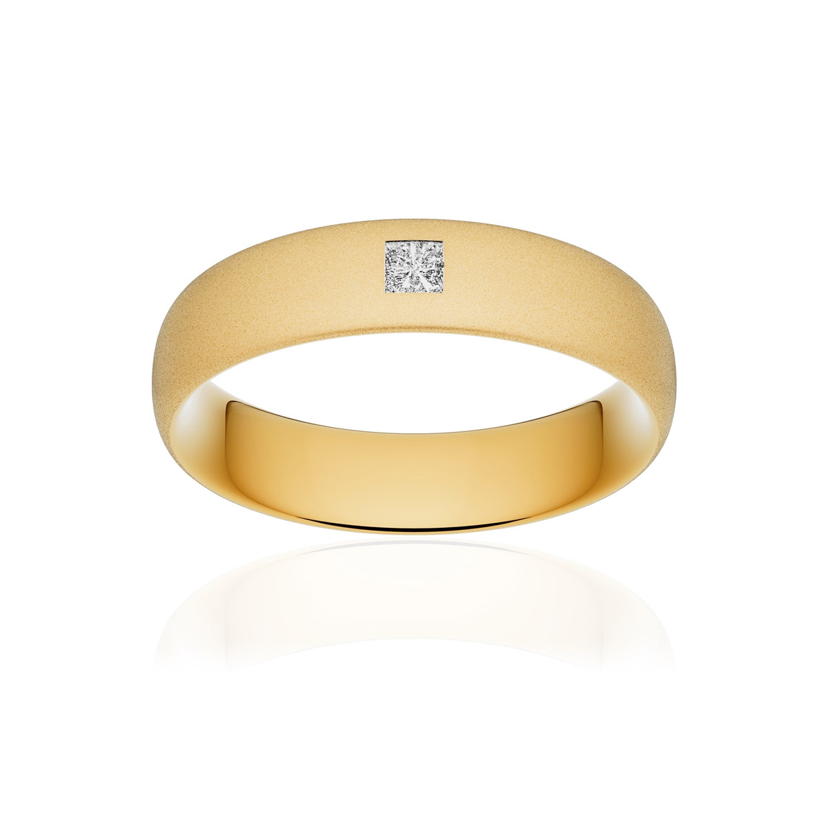 Alliance or 375 jaune sablé ruban confort 5,5mm diamant princesse
