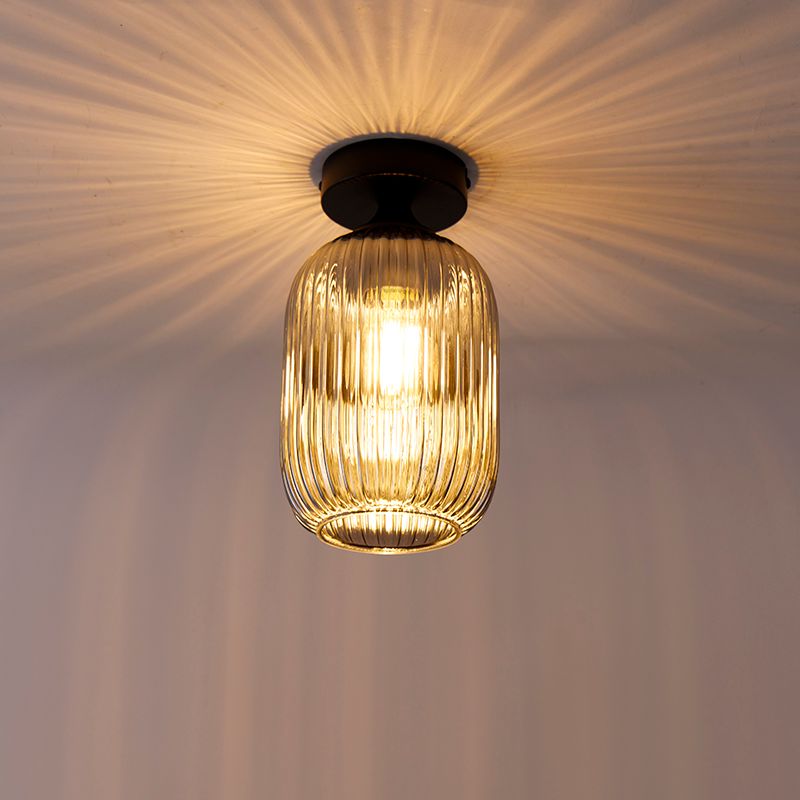 Art deco plafondlamp zwart met smoke glas - Banci