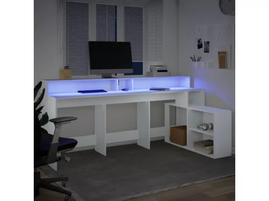 Bureau avec lumières LED blanc 200x104x91 cm bois d'ingénierie