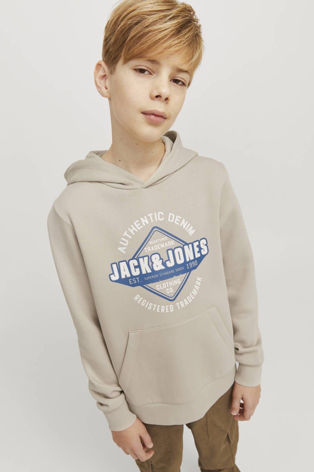 JACK & JONES hoodie JJELOGO met logo beige