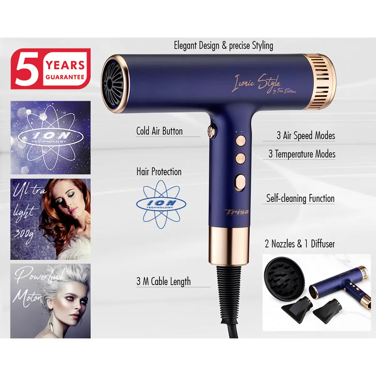 Haartrockner Trisa Iconic Style blau,gold
