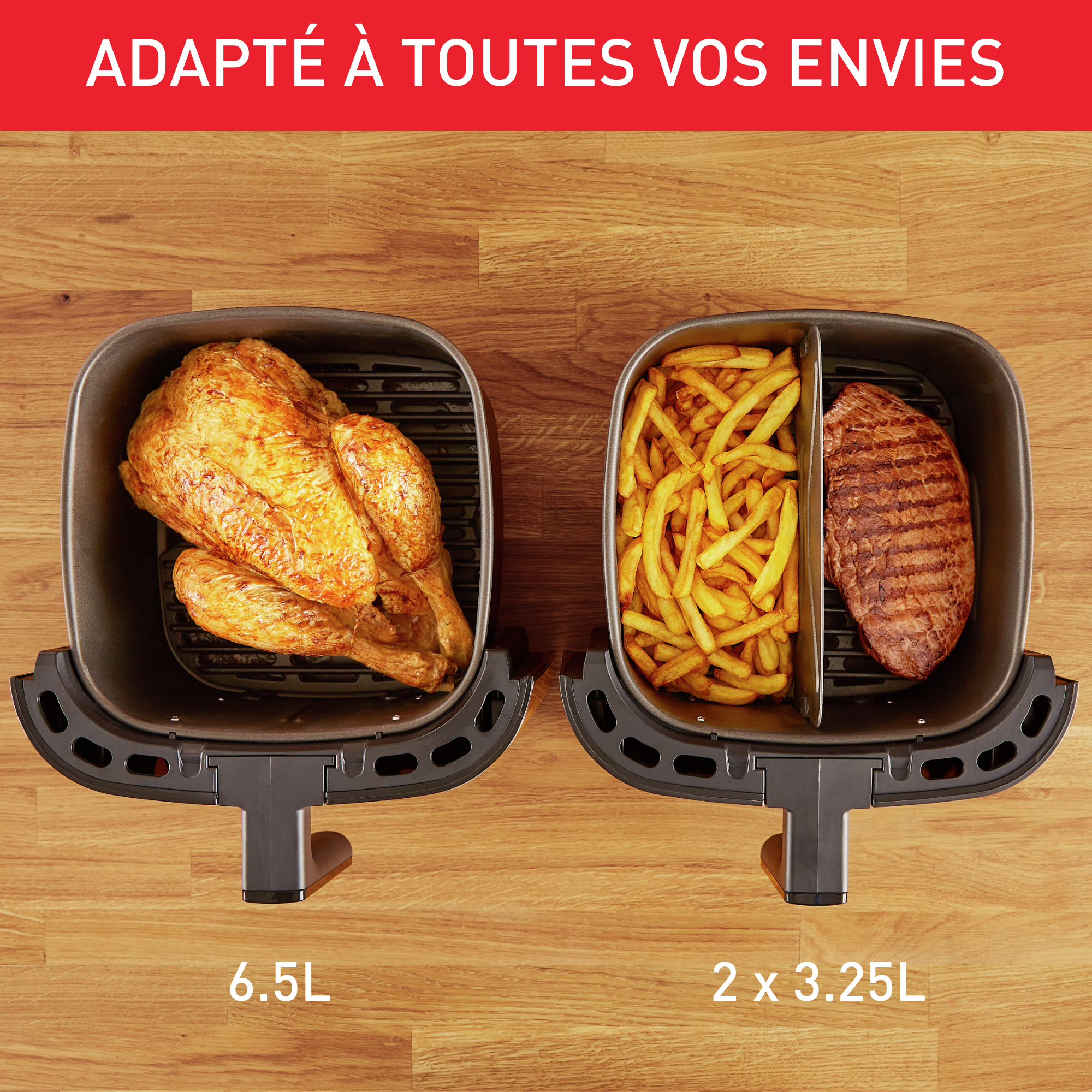 Friteuse à air Easy Fry & Grill XXL 6,5 L, air fryer, grill, 8 prog., 2 zones cuisson