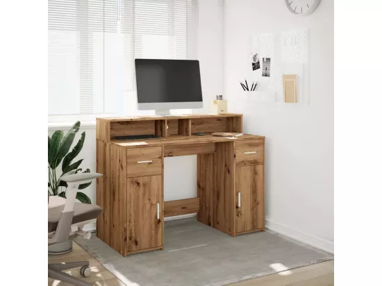 Bureau avec lumières LED chêne artisanal bois d'ingénierie