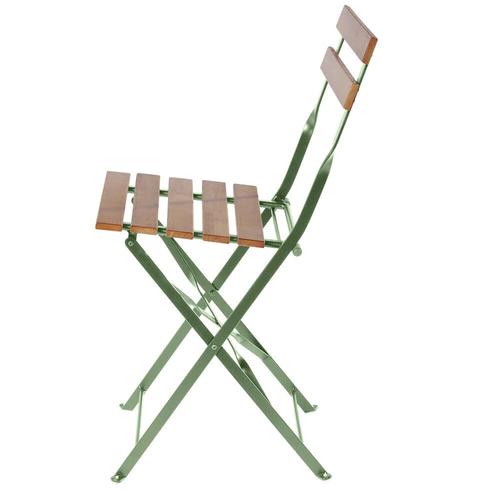 Chaise de jardin pliante Bali métal vert et bois 39x47xH.77 cm