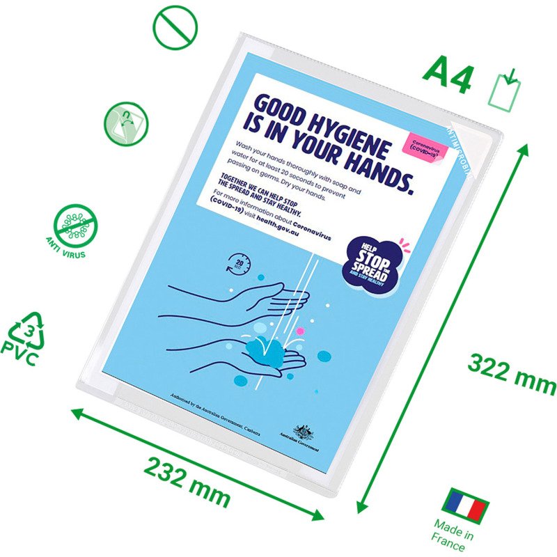 Pochette adhésive A4 Kang Easy Clic antimicrobienne Djois by Tarifold - Paquet de 5