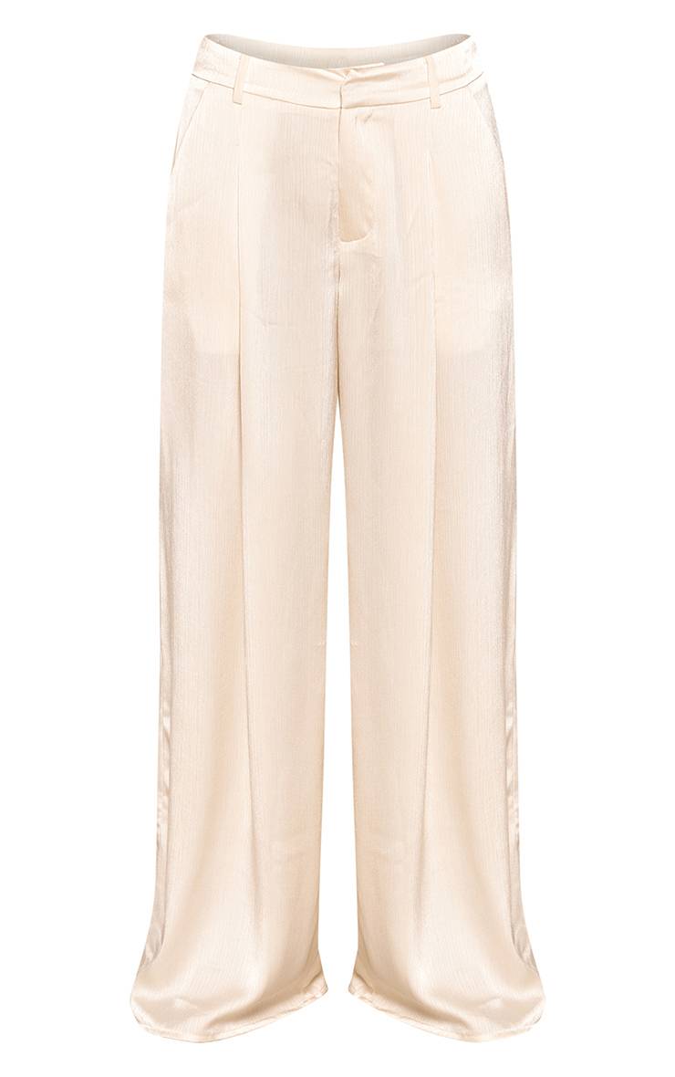 Crème Pantalon Large À Double Pli En Satin Texturé