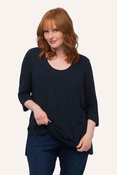 Shirt, tiefer Rundhalsausschnitt, 3/4 Arm