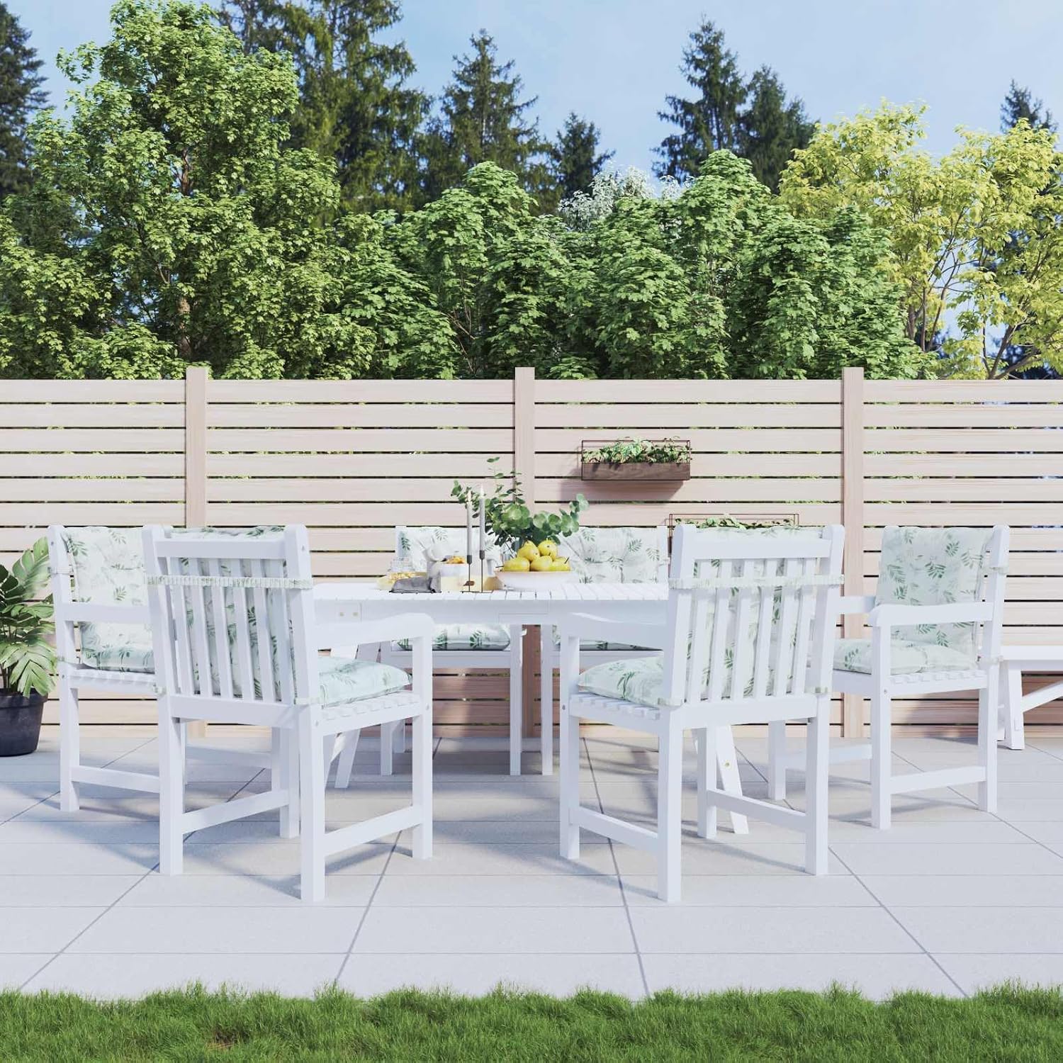 vidaXL Lowback Stuhlpolster Blatt 6 pcs Weiß 100 x 50 x 7 cm Oxford, Couchkissen, rechteckig, modern, rutschfest, atmungsaktives Oxford-Gewebe, Blattmuster, für Innen- und Außenbereich
