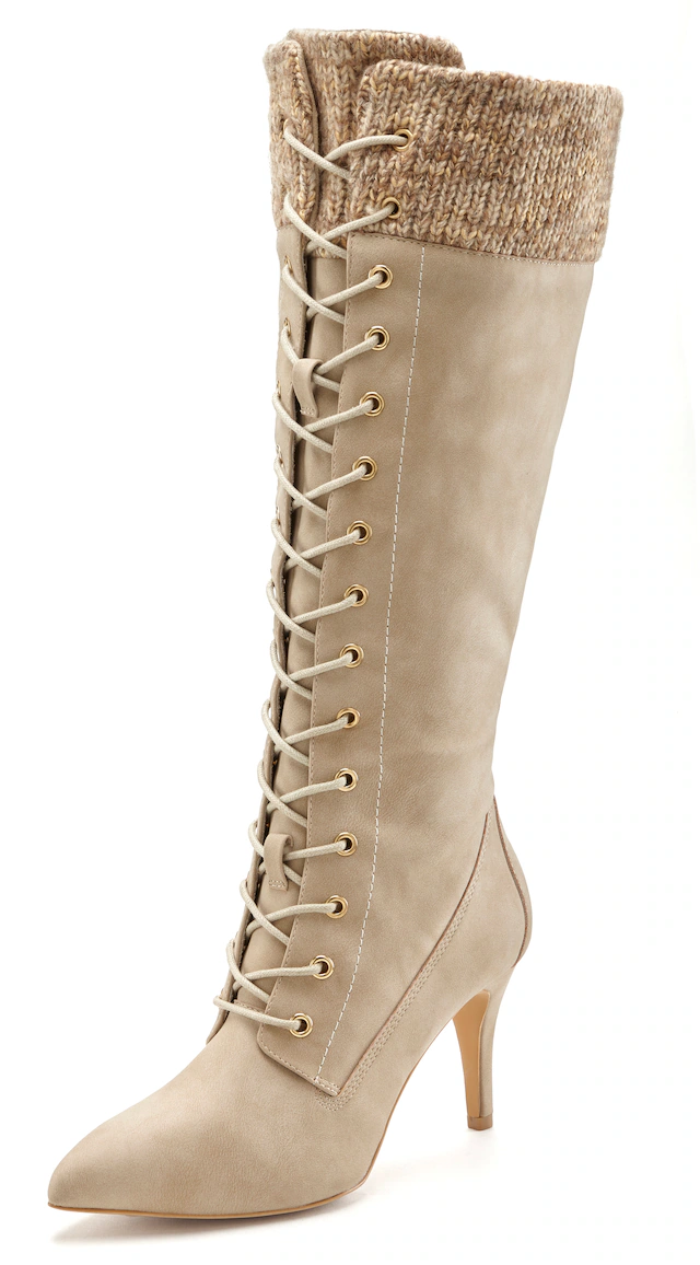 LASCANA Stiefel »Stiefelette, Langer Stiefel«  mit spitz zulaufender Form und Strickeinsatz