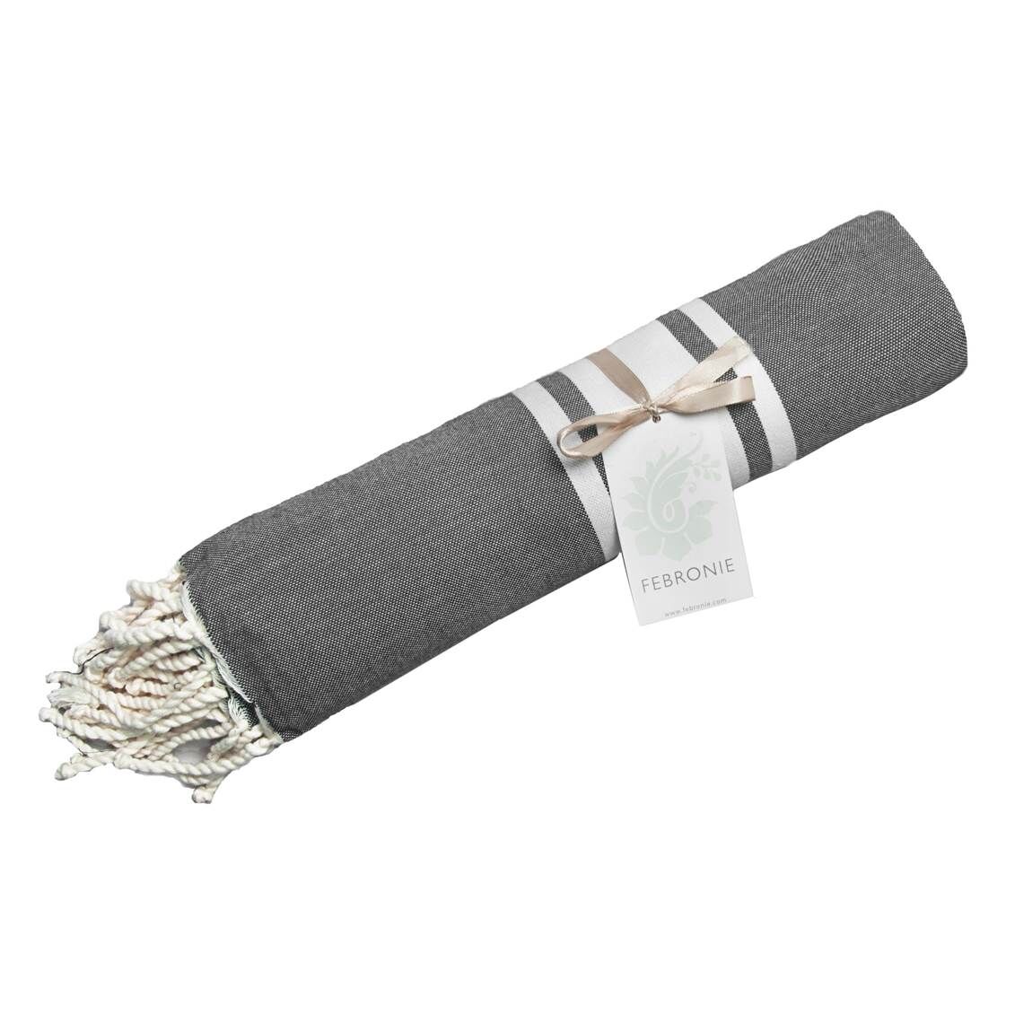 Febronie Fouta Traditionelle St Tropez gris moyen/blanc - 100x200 cm