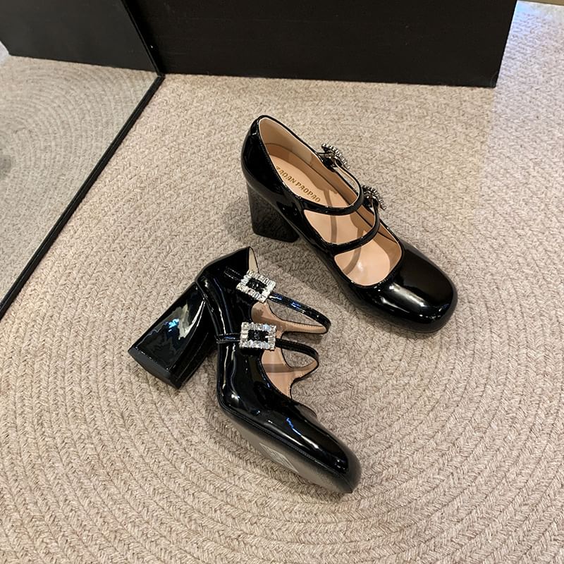 Nikao - Mary Jane-schoenen met dubbele band en gesp met strass