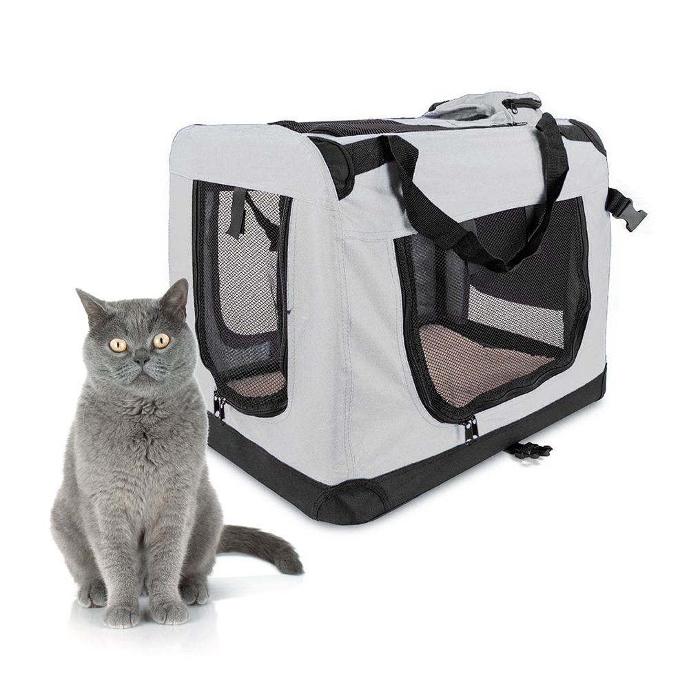 Transportadora para animais de estimação | 50 cm x 34 cm x 36 cm | Tamanho P | Suporta até 10 kg | Dobrável | Cinza | Balú | Mobiclinic