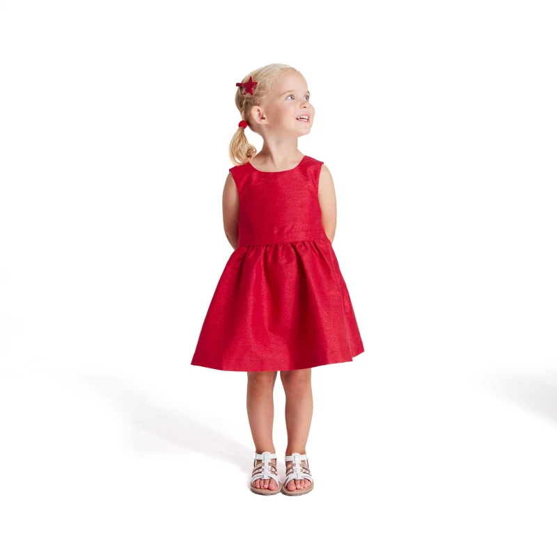 Robe chic coton lin brillant bébé fille Rouge