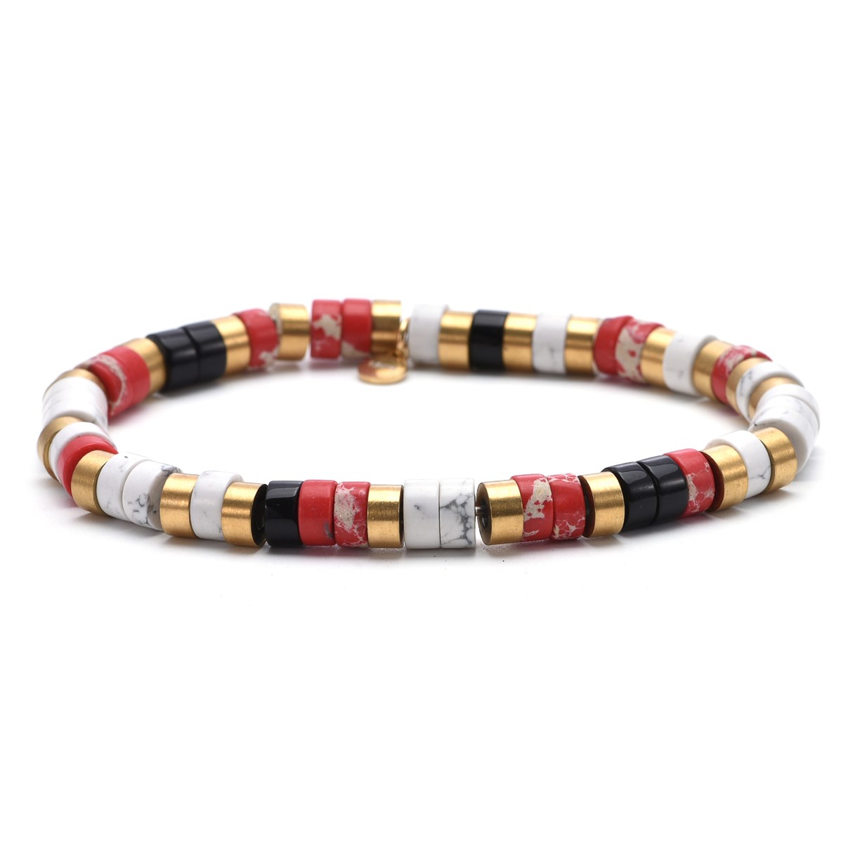 Bracelet Perles Heishi  Turquoise Blanche Agate Noir Jaspe Rouge-Medium-18cm