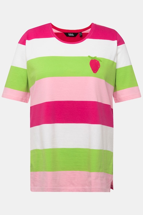 T-Shirt, Ringel, Stickerei, Rundhals, Halbarm