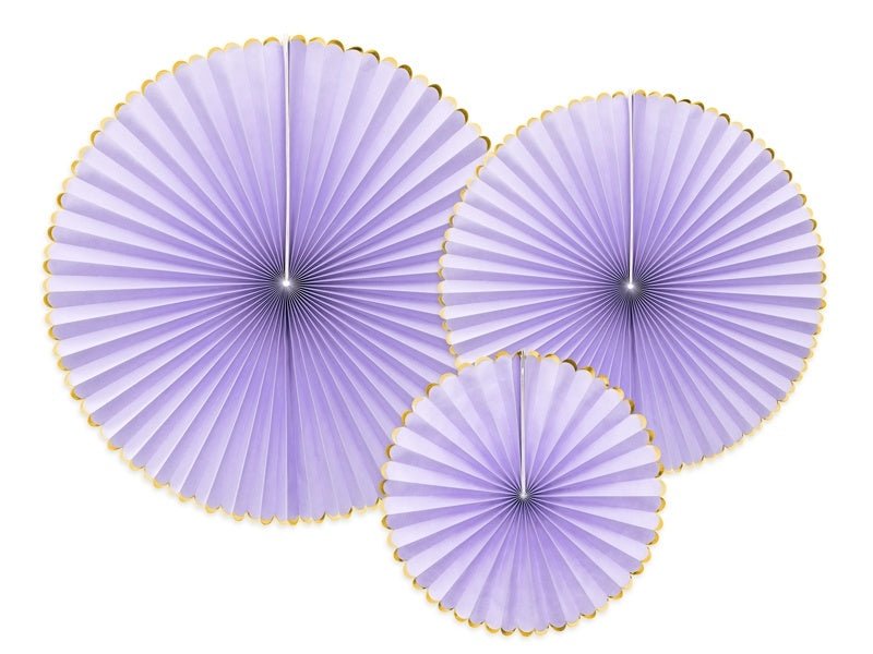 Papieren Waaiers Lila Goud Set 23-40cm 3 delig