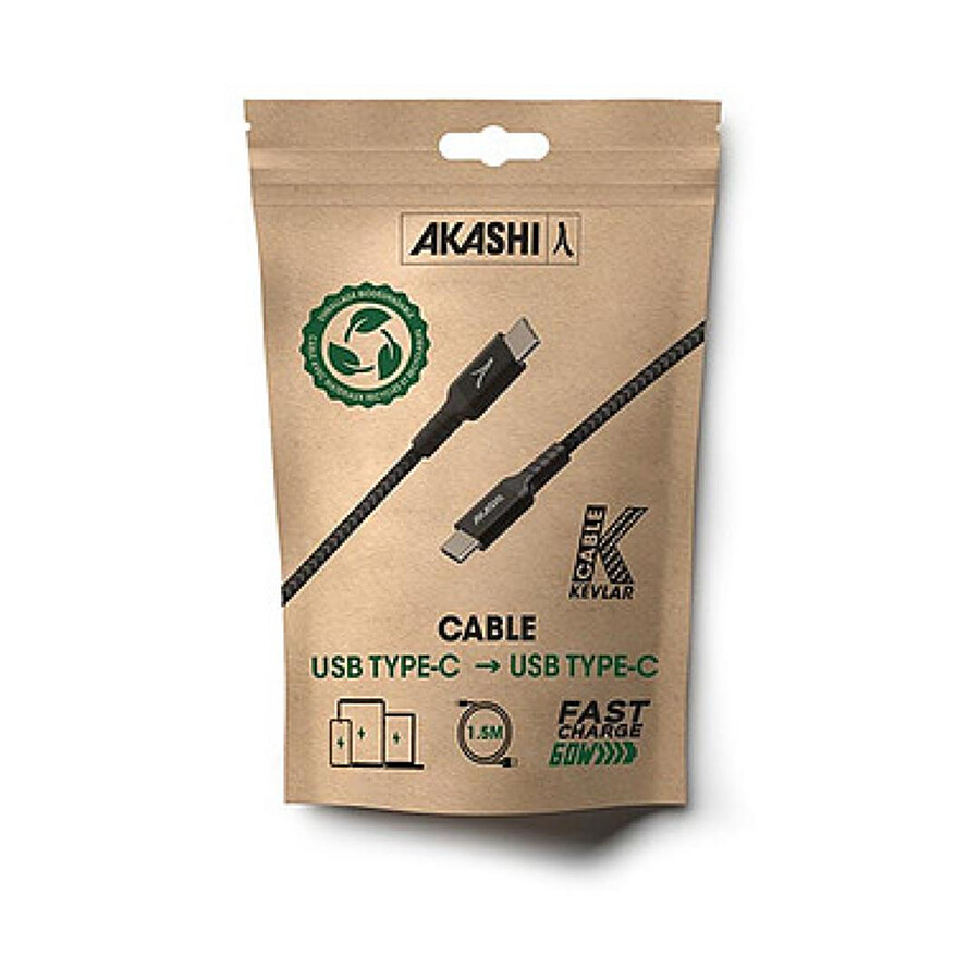 Akashi Câble Eco Kevlar USB-C vers USB-C Noir - 1.5 m