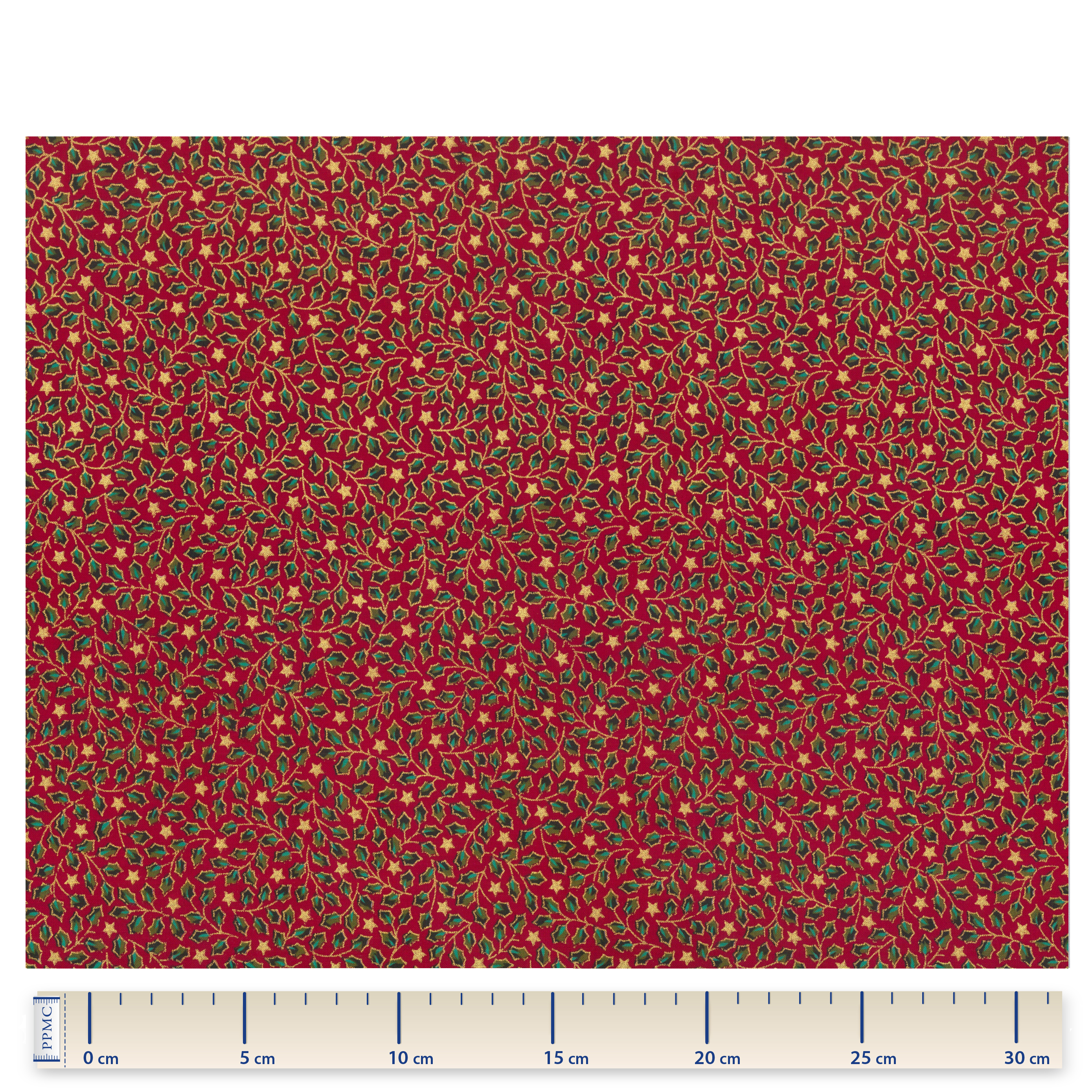 Tissu Coton Au Mètre Houx Rouge Doré Ex1108