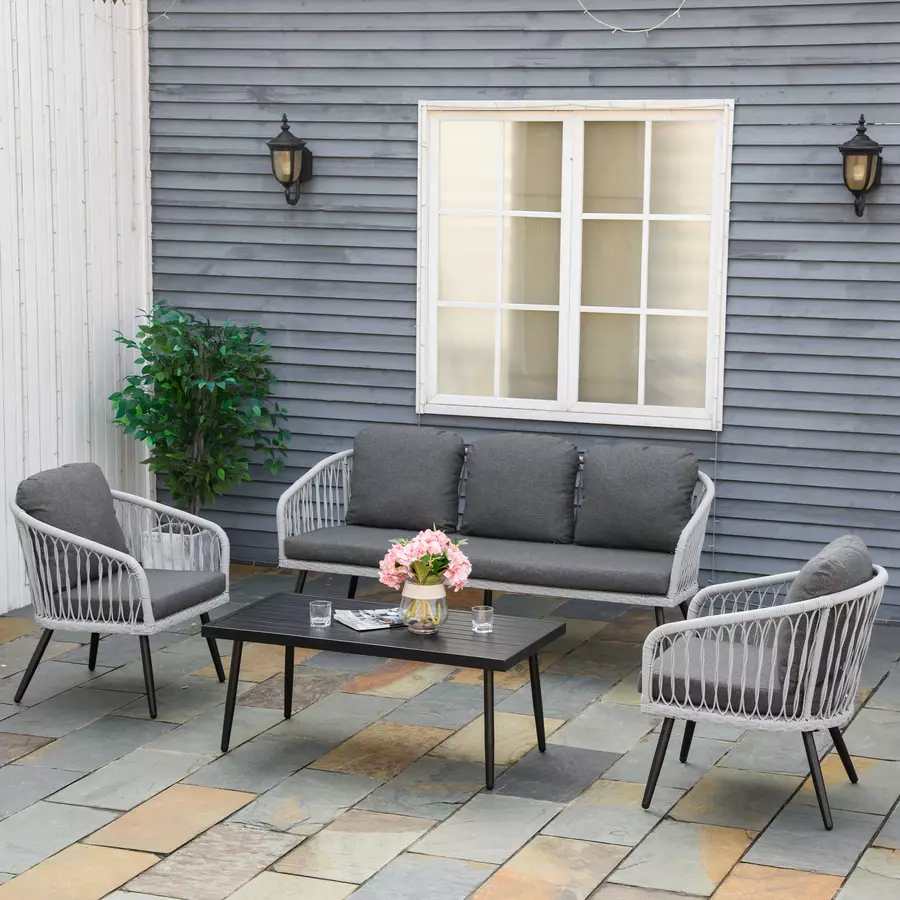 Outsunny Gartenmöbel-Set mit Kissen grau