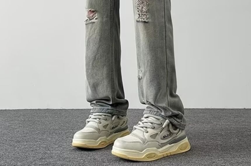 Ateso - Mid Rise Distressed Washed Straight Leg Jeans