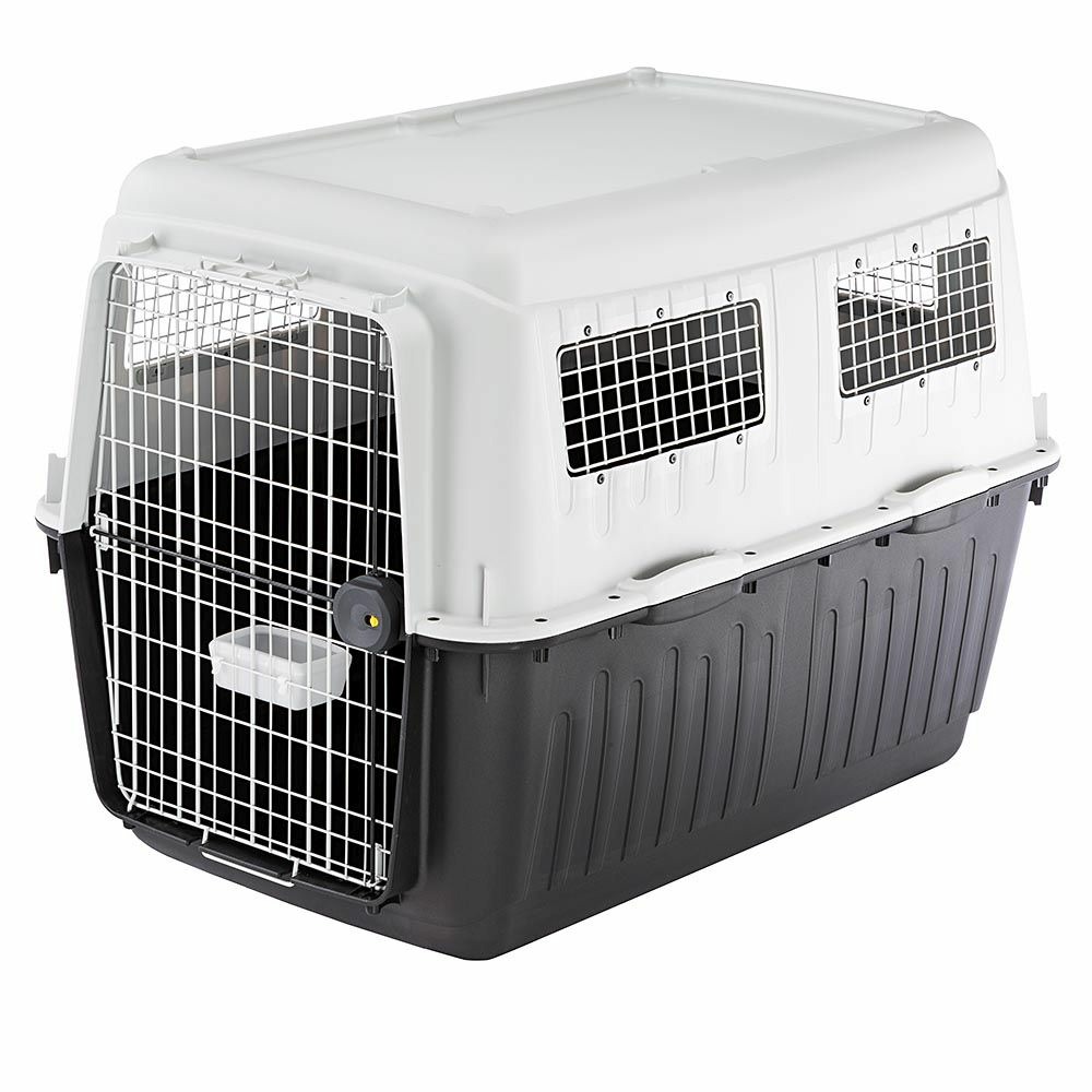 Transport pour grands chiens atlas 80, avec mangeoire et accessoires, fermeture de sécurité, grilles d'aération