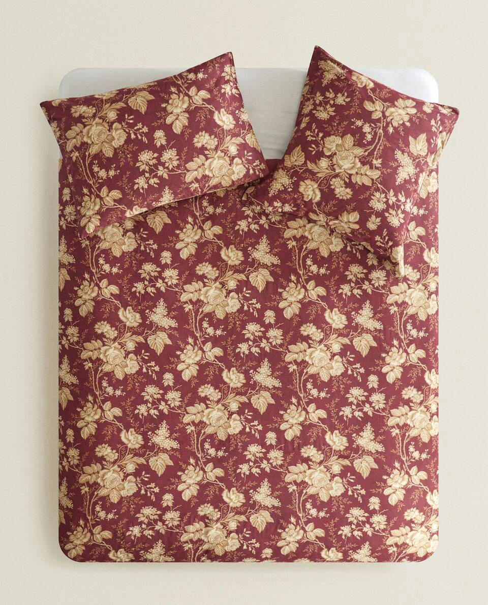 CAPA DE EDREDOM DE ALGODÃO COM FLORES DE NATAL DOURADAS