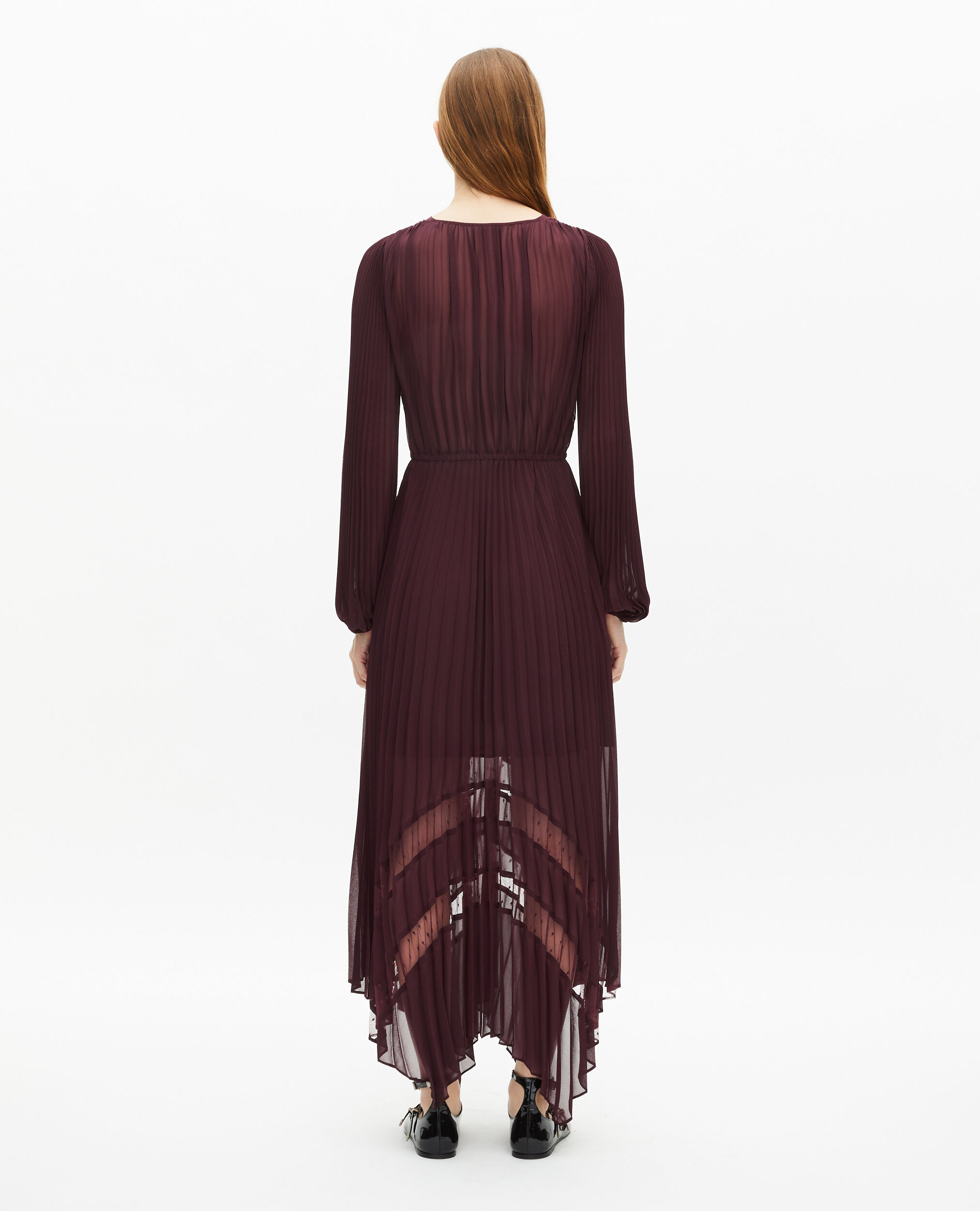 Robe longue plissée bordeaux