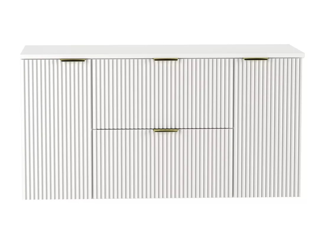 Meuble lavabo WENA, avec 2 portes et 2 tiroirs, façades cannelées, Willy, 120x60x47 cm, Blanc