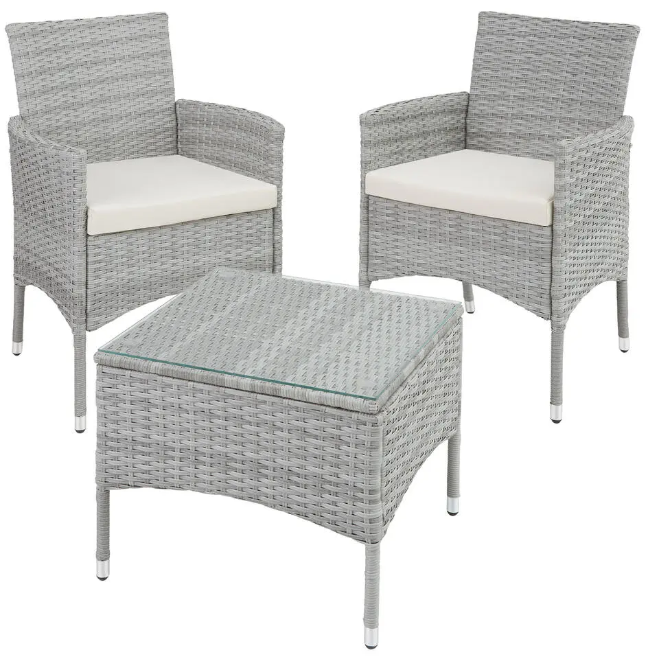 tectake - balkonset Luzern - wicker - lichtgrijs - 403702