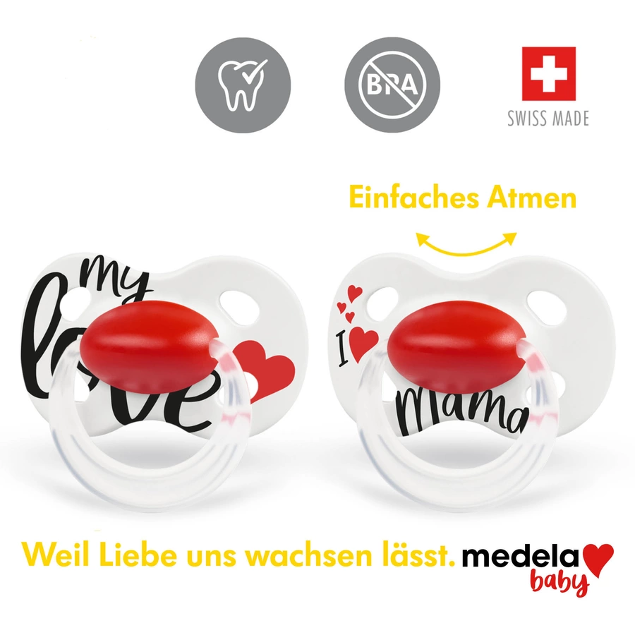 Medela Baby Schnuller Original 0-6 Monate DUO Signature 4 Stück in weiß, rot
