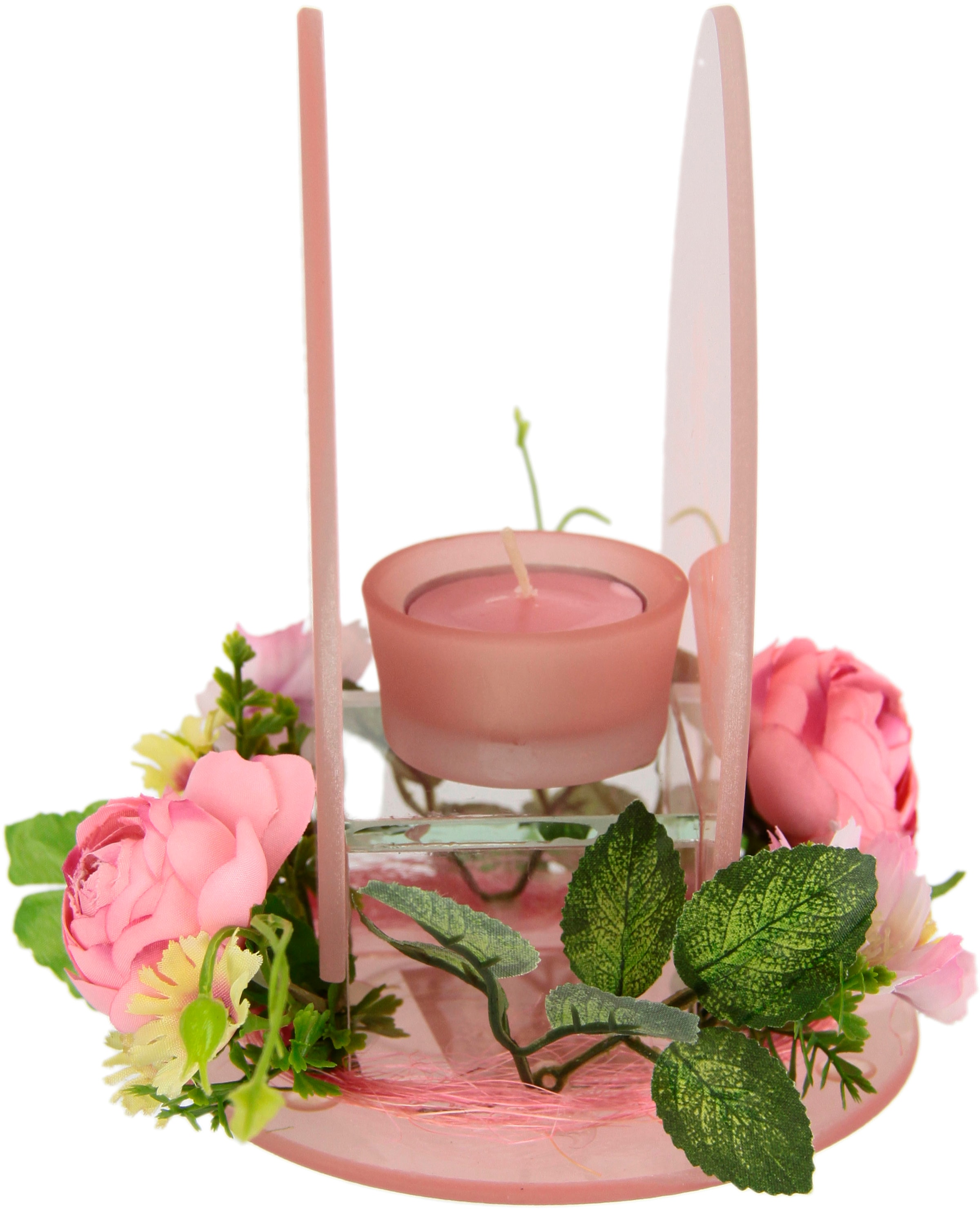 I.GE.A. Teelichthalter »Ei« 2er Set Windlicht Osterhase Glas Holz Kerzenleuchter Frühlingskranz 3D